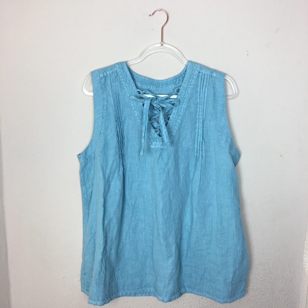 Artisan NY | Aqua 100% Linen Tank Top Blouse Lace